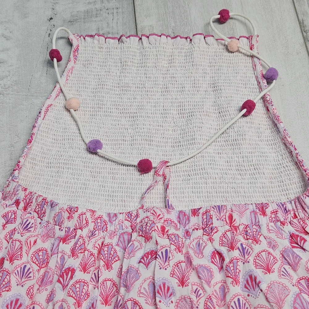EGG New York Sirena Dress Pink Shell Print Girls 7 Smocked Front Pullover New